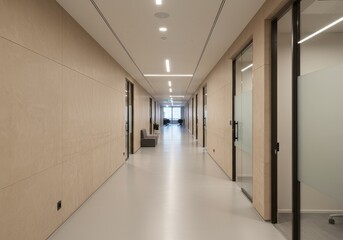 Long Corridor Interior Perspective with Modern Design and Bright Light