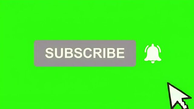 Subscribe Button Animation Green Screen, Bell Icon, Cursor