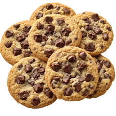 Freshly Baked Chocolate Chip Cookies On A white Background, Perfect For A Sweet Treat