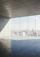 Modern Cityscape Interior View Through Large Window Under Bright Daylight A Photo
