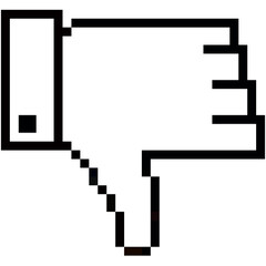 Pixel thumbs down vector for disapproval, negative response, and dislike icons. Ideal for digital feedback tools, retro games, social interfaces, and user experience visuals.