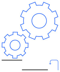 Interlocking large and small gears with a curved motion arrow and clean lines. Ideal for teamwork, workflow, mechanism, engineering, automation, technology, process, and simple landing page