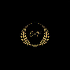 Naklejka premium CF beautiful, feminine and elegant wedding monogram initial logo with circle floral gold