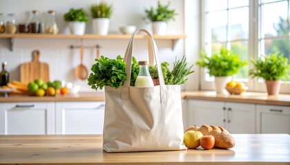 Grocery Bag in Bright Kitchen.