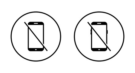 No mobile phone icon on circle line. Turn off cellphone sign symbol