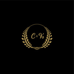 CK beautiful, feminine and elegant wedding monogram initial logo with circle floral gold