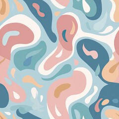 Seamless paisley pattern with fluid shapes and modern pastel color scheme