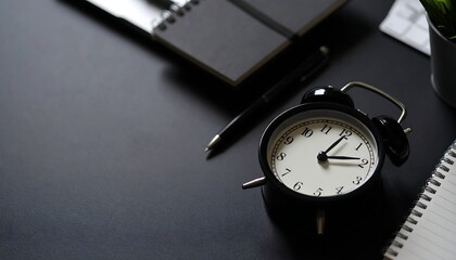 Desk Clock with Office Supplies, and Time Management.