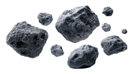 Space rocks asteroid field isolated on transparent background
