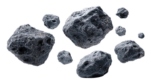 Space rocks asteroid field isolated on transparent background