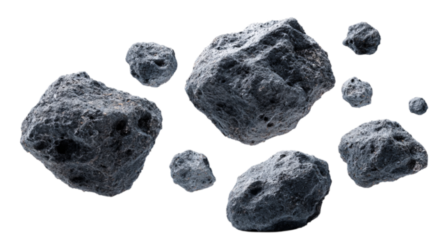 Space rocks asteroid field isolated on transparent background