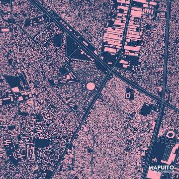 Zoomed-In Maputo Highway and Building Blueprint Map

