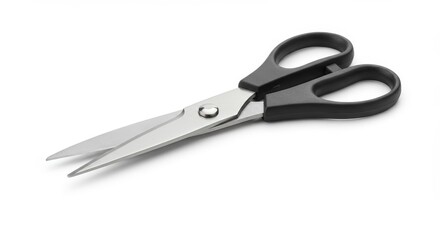 Obraz premium Photo of Scissors on a White Background with Silver Blades and Black Handles