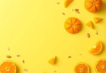 Orange and Lemon Slices on Solid Yellow Background – Fresh Citrus Arrangement

