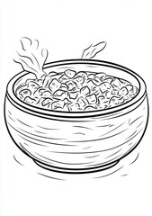 Zuppa in ciotola di legno, illustrazione a matita