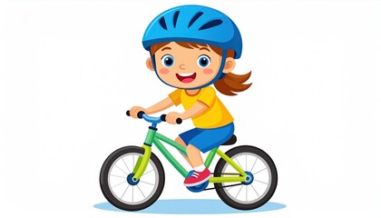 Happy girl biking with safety helmet.