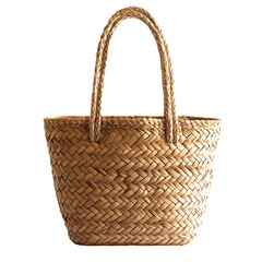 Elegant Straw Tote Bag with a Delicate Woven Pattern Isolated on Transparent Background