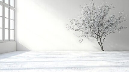 Fototapeta premium Minimalist room, winter tree, sunlight