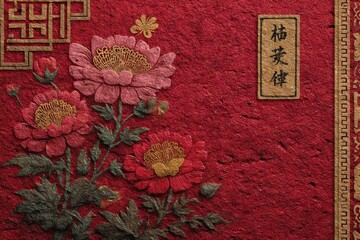 Dettaglio di texture floreale su carta rossa