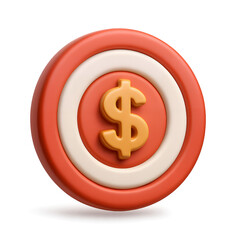 Obraz premium 3D rendered orange and beige concentric circles with a golden dollar sign in the center, concept for financial app icon design