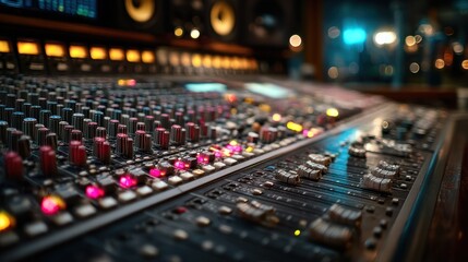 Obraz premium Professional Audio Mixing Console in Recording Studio