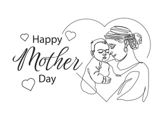illustration of happy Mother day Love in drawing Continuous line art, Symbol of Affection and Meaningful Mother's Day Celebration