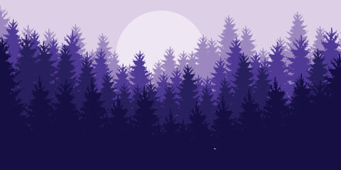 landscape silhouette of dark purple a pine forest horizon illustration