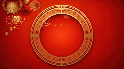 Cornice circolare rossa e oro con motivi decorativi