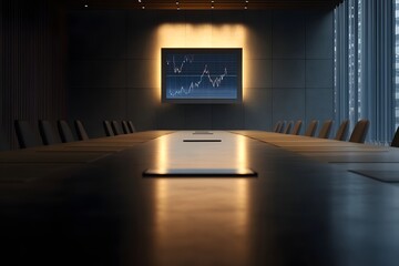 Conference Room with Stock Market Chart Displayed on Screen