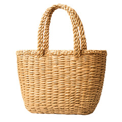 Elegant Straw Tote Bag with Refined Woven Texture Isolated on Transparent Background
