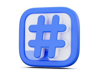 Obraz premium 3D Rendered Hashtag Icon Social Media, Blue, White, Square