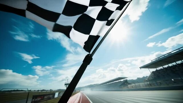 The race flag is waved vigorously, signaling the exciting start of the high-speed competition.
