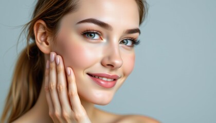 Beauty routine featuring young woman indoor studio portrait photography natural light close-up skincare concept
