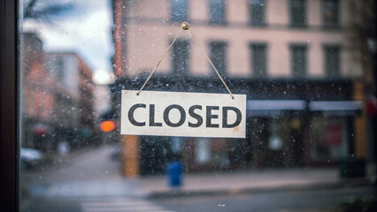 Closed sign, window, great recession, empty street, urban, business, economic impact