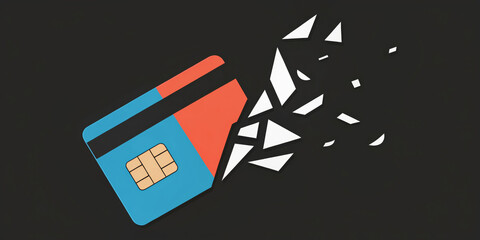 Great recession impact on credit card usage shown by broken card illustration on dark background