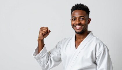 Martial arts celebration dojo portrait studio close-up determination and achievement