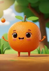 3D Rendered Orange Character with Smiling Face and Cheerful Expressions