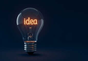 A 3D Illustration of Illuminated Idea Inside a Lightbulb on Blue Background