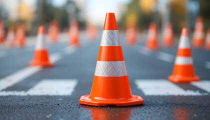 Orange traffic cone on transparent background for safety marking