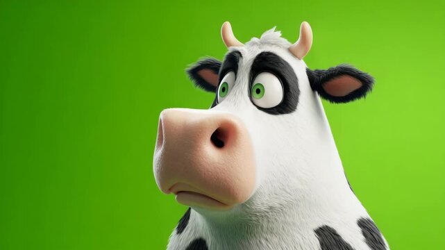 3D Cow talking something toward camera