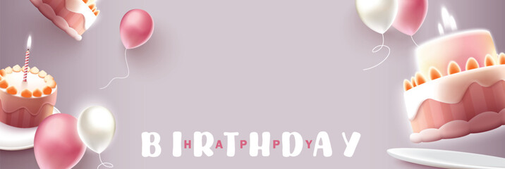 Happy Birthday celebration typography design with 3d birthday cake for greeting card, poster or banner. Vector illustration