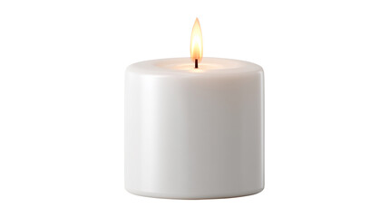 Single white candle flame illuminating neutral space