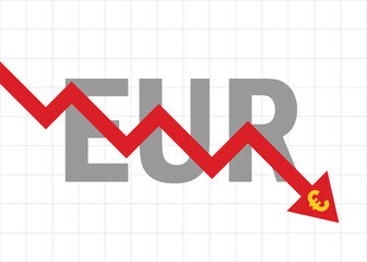 EUR Euro currency arrow graph falling down
