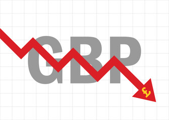 GBP Great Britain Poun Sterling currency arrow graph falling down