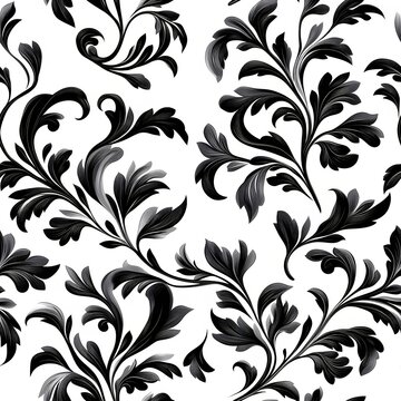 Fototapeta Seamless pattern with black floral elements. Retro watercolor design for fabric print and wallpaper. Vintage textile background.