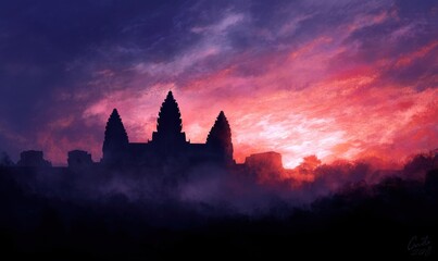 Silhouette di un castello al tramonto
