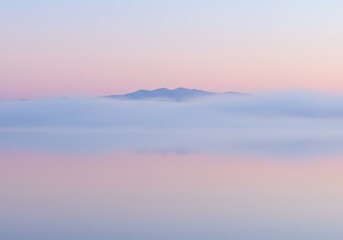 Fototapeta premium Abstract Photo of Cityscape Silhouette in Soft Pink and Blue Cloudy Sky