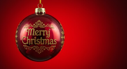 Christmas Ornament Displayed on Red Backdrop with Gold Details and Festive Greeting