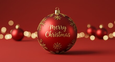 Christmas Photo Featuring Red Ornament with Gold Details and Bokeh Backdrop