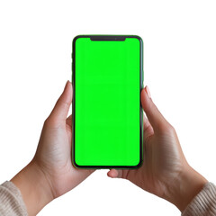 Male hand holding isolated smartphone, screen is filled by chromakey. Ai Generated Images